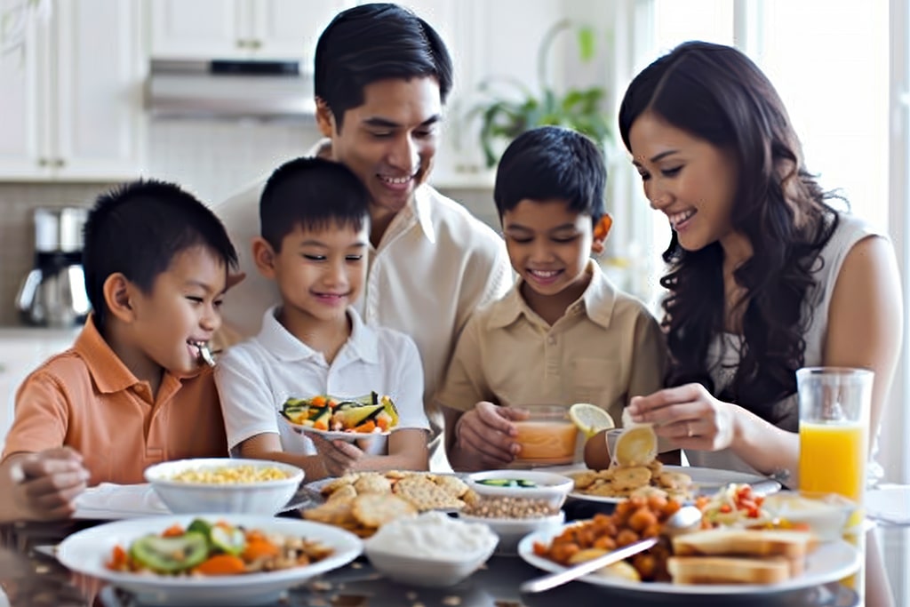 family-four-is-sitting-table-with-variety-food-min
